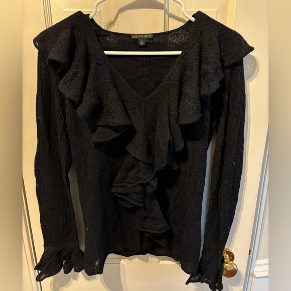 Lafayette 148 New York, black sweater with ruffle and sequin details - Picture 3 of 9